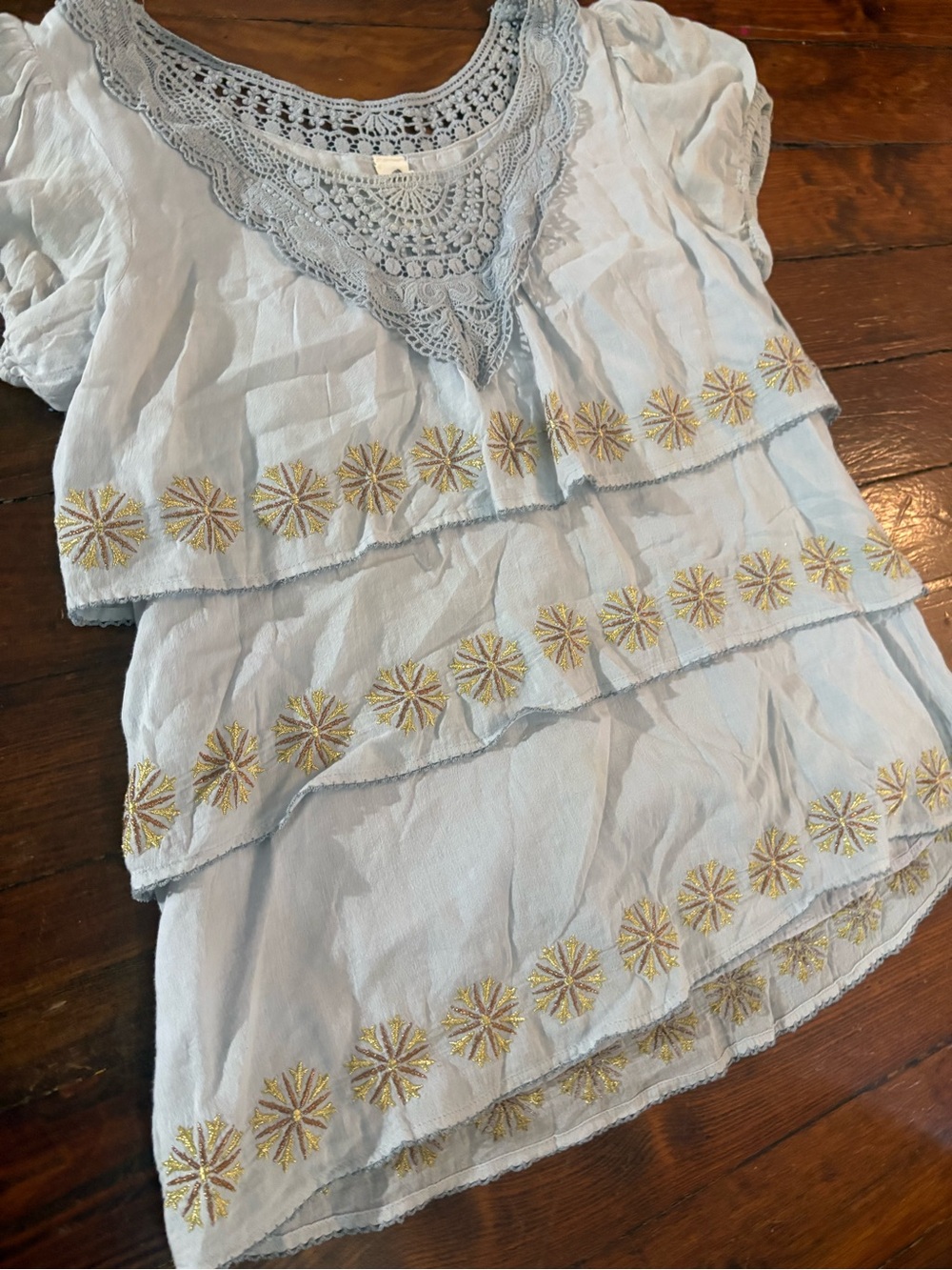 Anthropologie Floreat pale gray gold embroidered layer top blouse size 2 - Picture 2 of 4